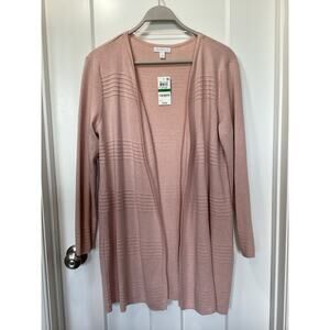 NWT Charter Club Women's Textured Open Front Cardigan Sweater Soft Pink Large‎